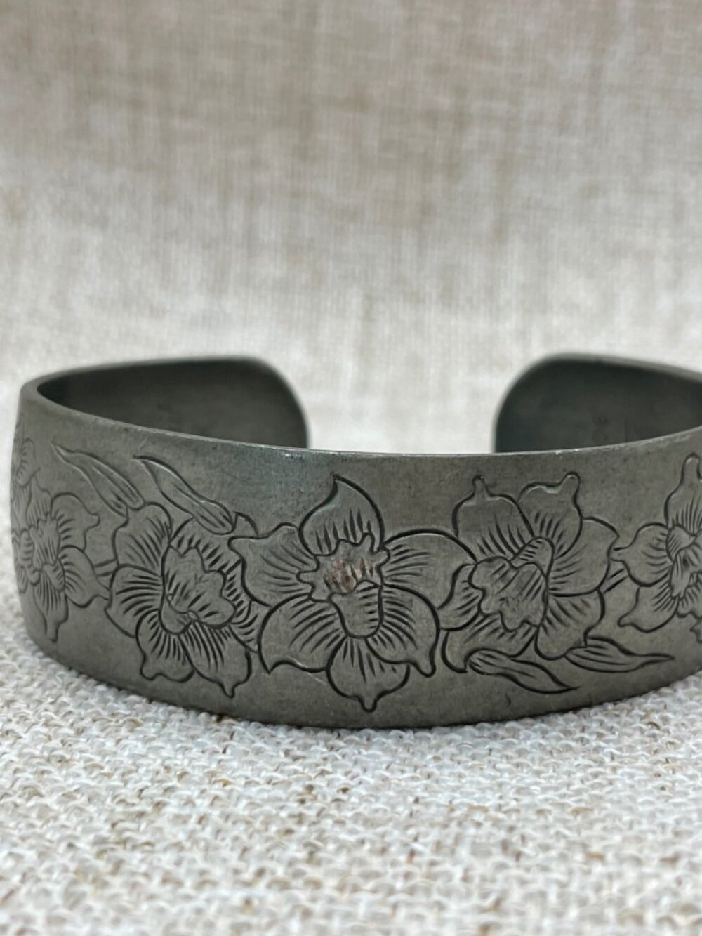 Vintage Kirk Pewter Jonquil Cuff Bracelet 900-3 Floral March Birth Flower